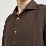 Camicia uomo "Pamplona" in lino marrone LINEN 18H MC2 SAINT BARTH 
