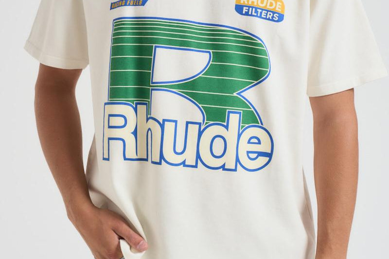 T-shirt uomo girocollo con stampa verde TT11012 VINTAGEWHITE0028 RHUDE 