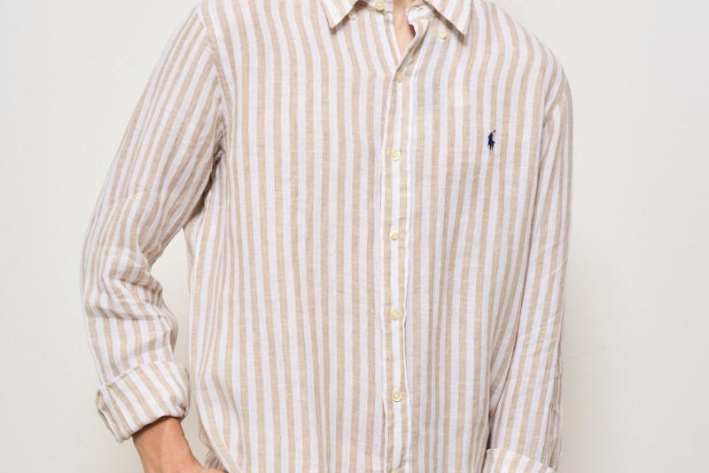 Camicia uomo a righe in lino beige 710969636 002 RALPH LAUREN 