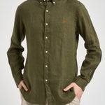 Camicia uomo in lino verde militare 710968915 006 RALPH LAUREN 