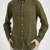 Camicia uomo in lino verde militare 710968915 006 RALPH LAUREN 