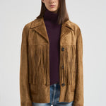 Giubbotto donna in suede cammello con frange GWP02368 P00216055678 GOLDEN GOOSE 
