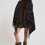 Mantella donna con pelliccia blu STOLA 4211428 BAZAR DELUXE 