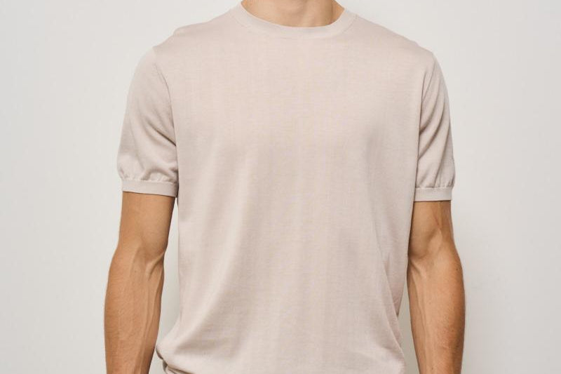 T-shirt uomo in maglia girocollo gesso K100421 60 KANGRA 