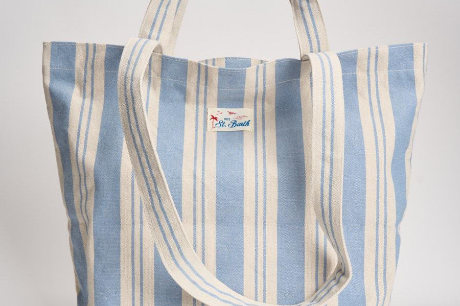 Borsa tote donna in cotone a righe celeste BIGSTRIPESV 3161EMB MC2 SAINT BARTH 