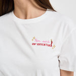 T-shirt donna girocollo bianca con ricamo EMILIE 08645L MC2 SAINT BARTH 