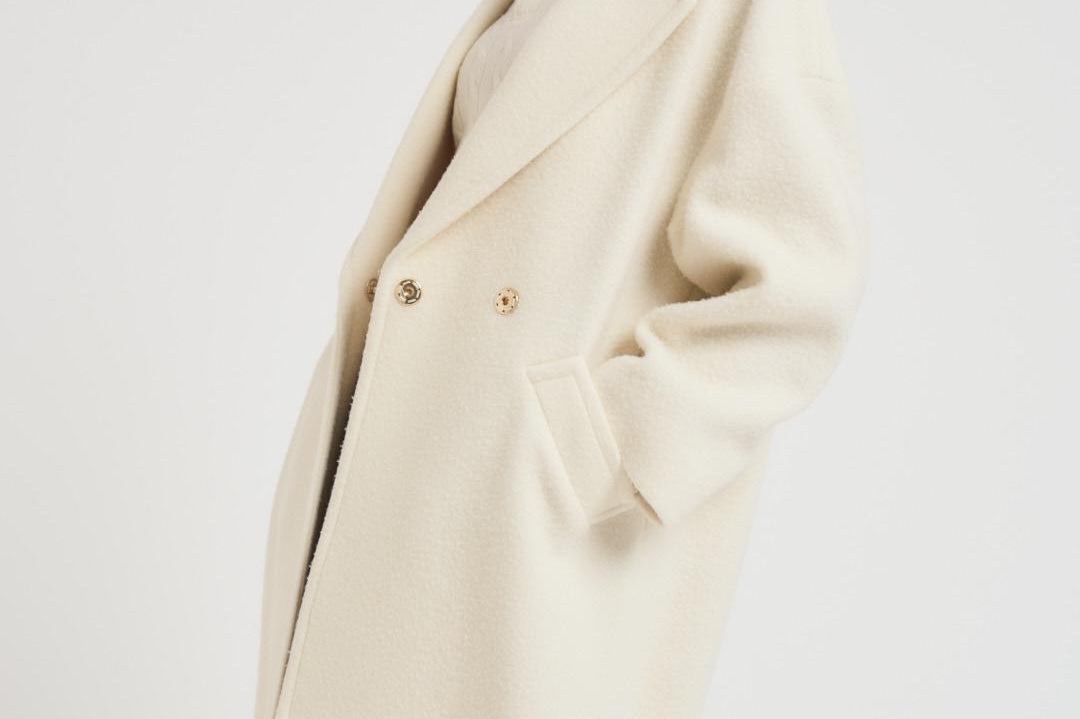 Cappotto donna midi in lana panna NAUSICA FENICE100 ACCADEMIE TESSILI 