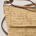 Borsa donna a tracolla in rafia beige V5.2AH NATURAL&BROWN MANEBI' 
