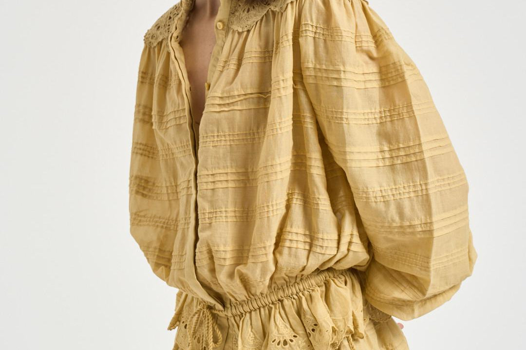 Blusa donna Polly con pizzo giallo pastello HT0767FA D1J05E10LC MARANT ETOILE 