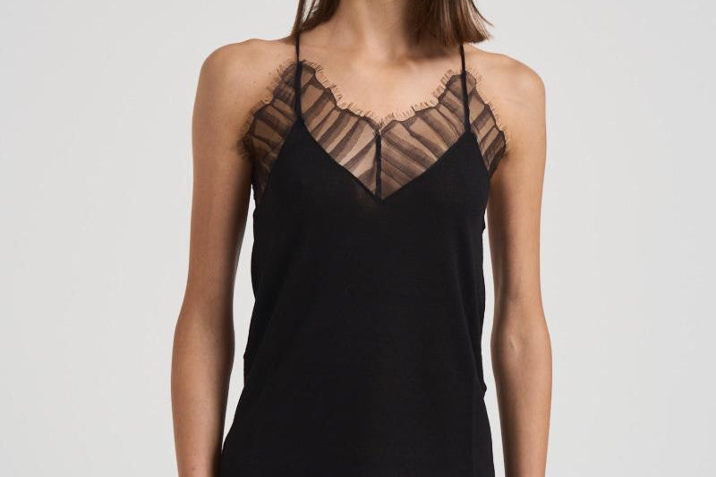 Top in seta con dettagli pizzo donna MAELLY BLACK IRO 