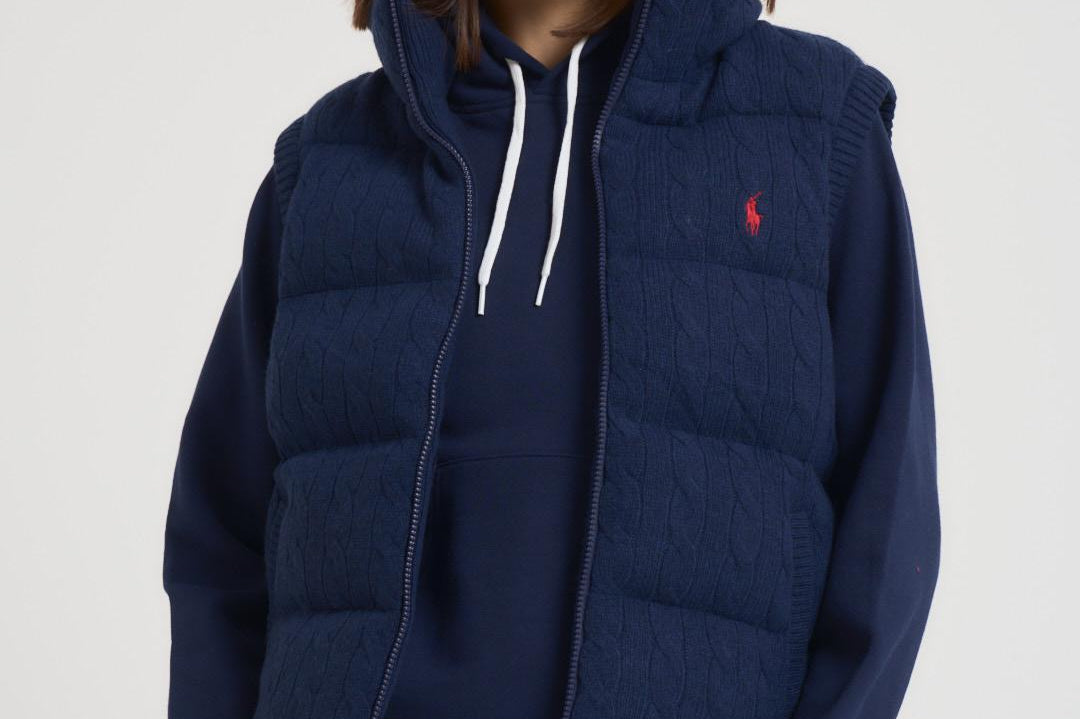 Gilet donna trapuntato in lana blu notte 211966120 500 RALPH LAUREN 