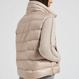 Bomber donna in nylon e maglia beige PI00138DR 1985 HERNO 