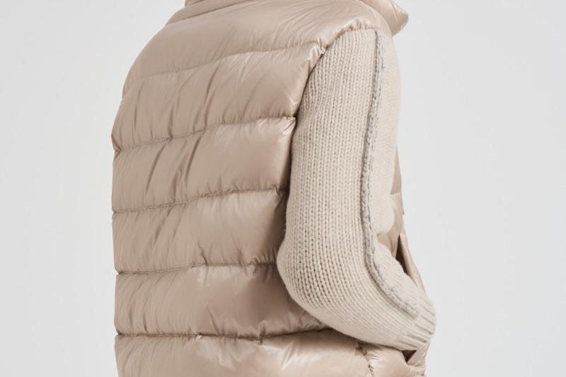 Bomber donna in nylon e maglia beige PI00138DR 1985 HERNO 