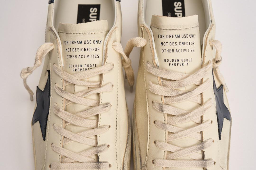 Sneakers uomo Super-star crema e blu GMF00101 F00416415430 GOLDEN GOOSE 