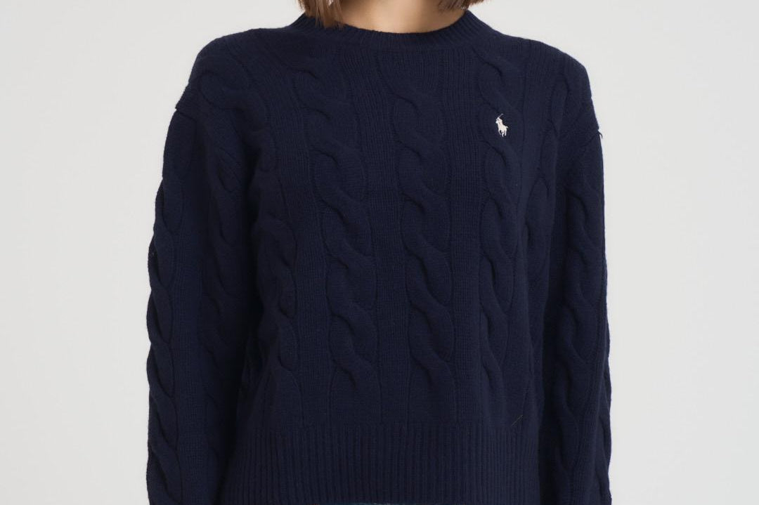Maglia donna girocollo a treccia blu 211A91216 003 RALPH LAUREN 