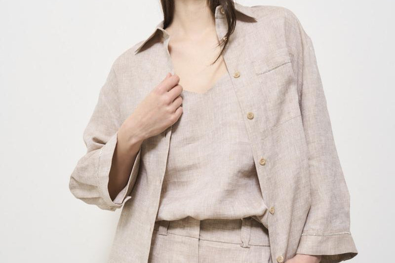 Camicia donna in lino beige S06121 2600948 PESERICO 