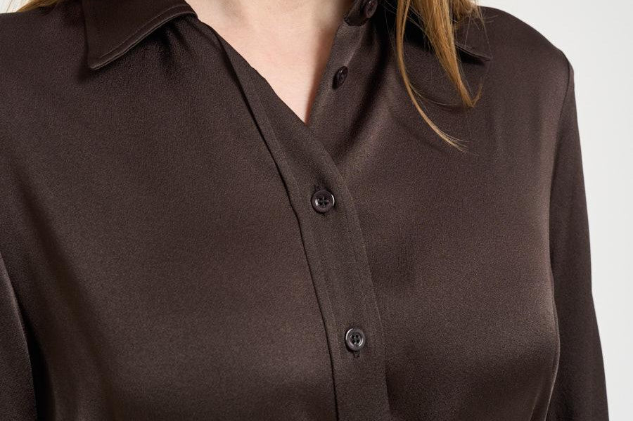 Camicia donna satinata marrone Y6SM13 V22 SEMICOUTURE 