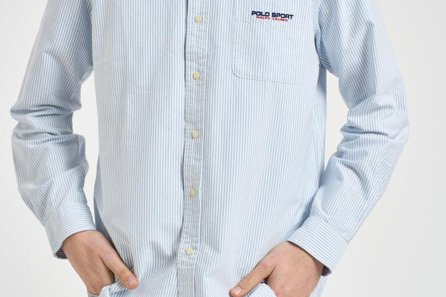Camicia uomo Oxford gessata celeste 710B14607 001 RALPH LAUREN 