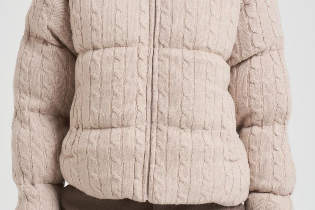 Giubbotto donna in maglia a trecce beige MYAWOOL 11 MC2 SAINT BARTH 