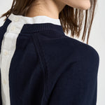 Maglia donna blu con inserto camicia bianca Y6SB60 N06 SEMICOUTURE 