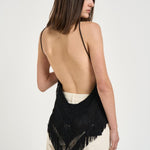 Top donna nero crochet e frange TM190913A BLACK THE ANDAMANE 