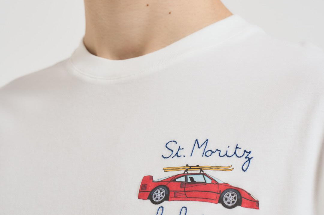 T-shirt uomo girocollo panna con ricamo ARNOTTWM CAR10EMB MC2 SAINT BARTH 
