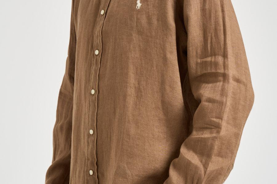 Camicia uomo in lino marrone 710966294 505 RALPH LAUREN 