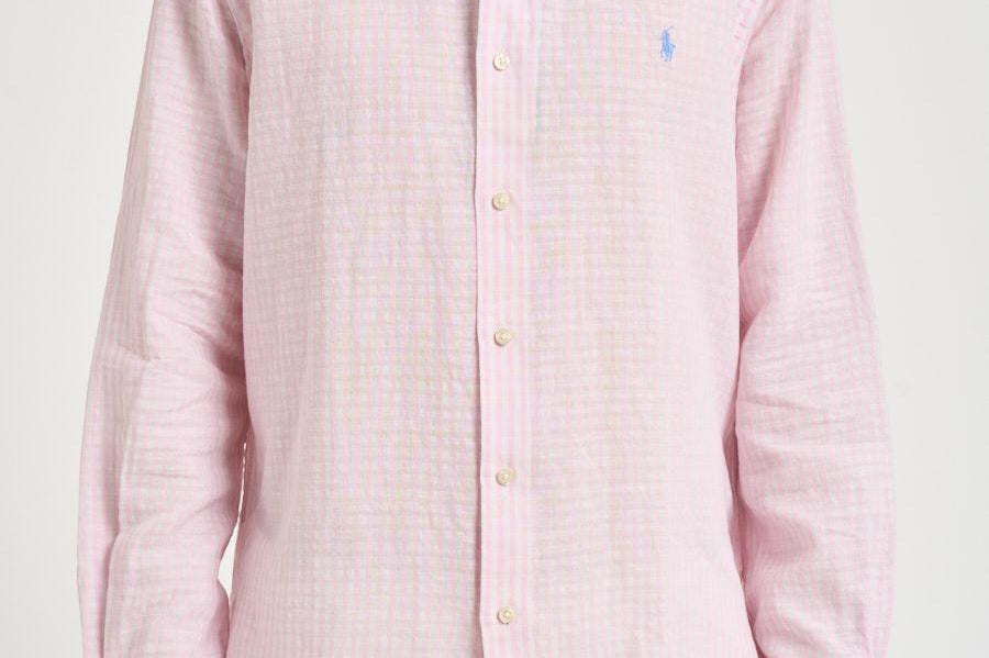 Camicia uomo rosa in misto lino e cotone 710B16700 002 RALPH LAUREN 