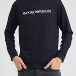Felpa uomo girocollo blu con stampa logo 8N1MR6 1JRIZF905 EMPORIO ARMANI 