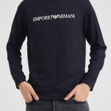 Felpa uomo girocollo blu con stampa logo 8N1MR6 1JRIZF905 EMPORIO ARMANI 