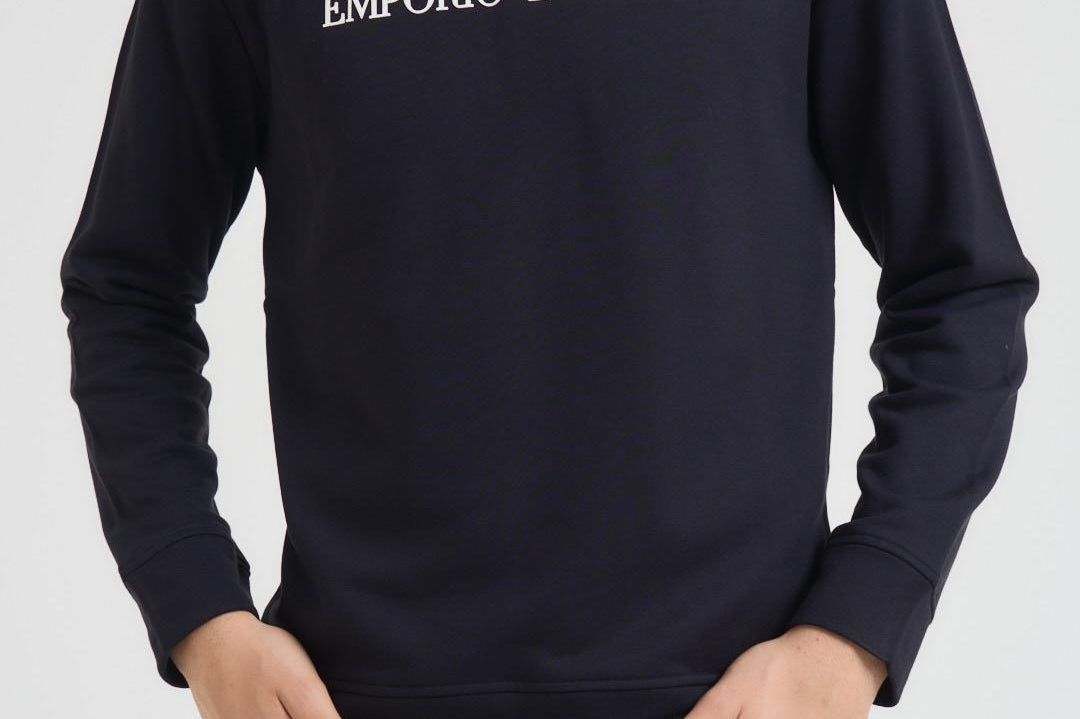 Felpa uomo girocollo blu con stampa logo 8N1MR6 1JRIZF905 EMPORIO ARMANI 