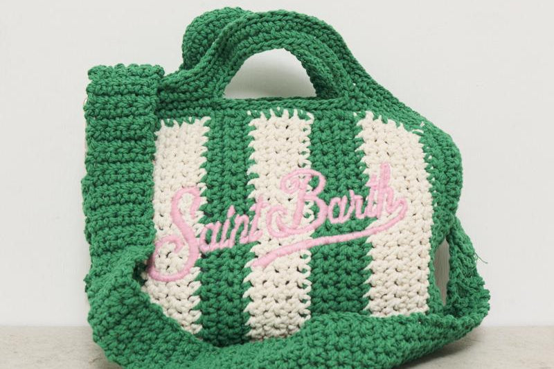 Borsa donna crochet a righe verde CROCHETBAGMINI 00193H MC2 SAINT BARTH 