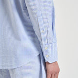 Camicia donna a righe azzurra e bianca CYS0001 AMA31 MC2 SAINT BARTH 