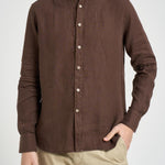 Camicia uomo in lino marrone J66TNP UR6 ACCADEMIE TESSILI 