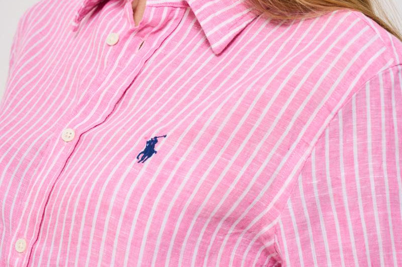 Camicia donna in lino gessata rosa 211970691 001 RALPH LAUREN 