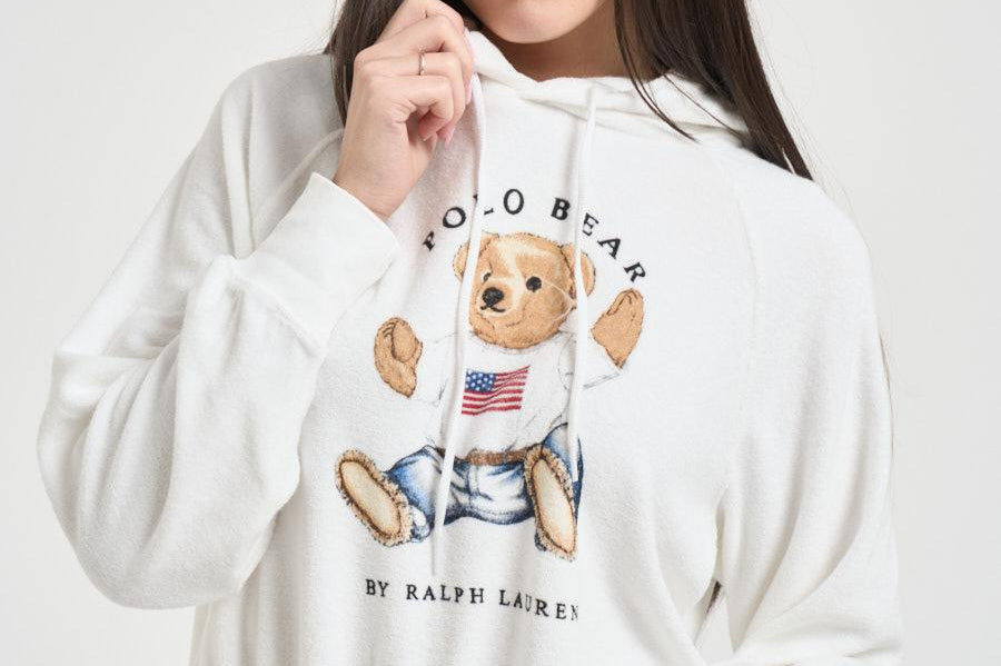 Felpa donna con cappuccio Bear panna 211A12745 001 RALPH LAUREN 