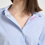 Camicia donna a righe azzurra e bianca CYS0001 AMA31 MC2 SAINT BARTH 