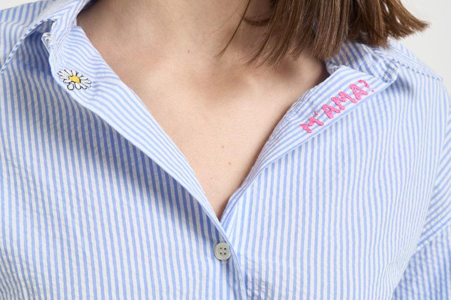 Camicia donna a righe azzurra e bianca CYS0001 AMA31 MC2 SAINT BARTH 