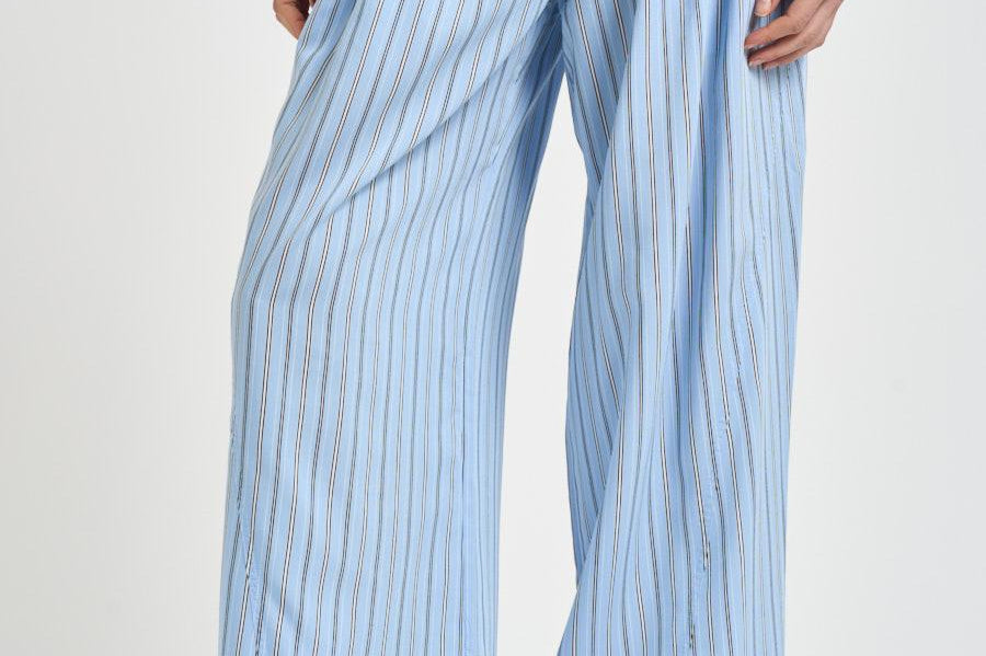 Pantalone donna a righe ampio celeste ULYSE BLUELEFT IRO 
