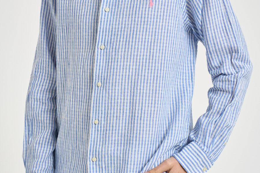 Camicia uomo celeste in misto lino e cotone 710B16700 001 RALPH LAUREN 