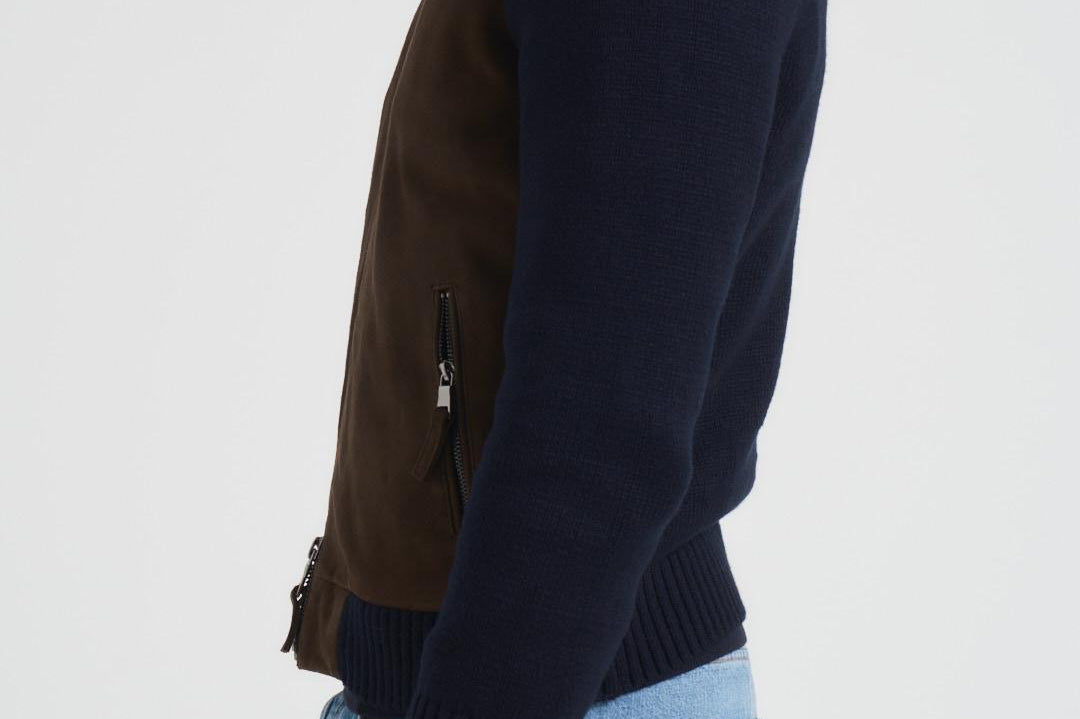 Giubbotto uomo in camoscio e tessuto blu FRANCIS KNIT 309 THE JACK LEATHERS 