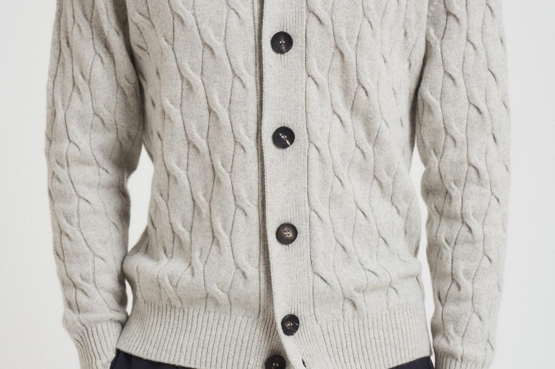 Cardigan uomo a trecce grigio chiaro BB3ML WC7T900 FILIPPO DE LAURENTIS 