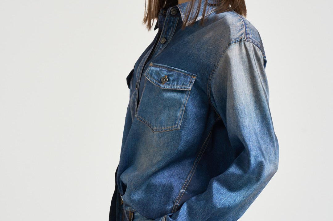 Camicia donna in denim blu slavato GWP02525 P00240650100 GOLDEN GOOSE 