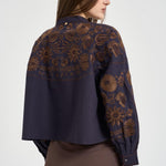 Blusa donna ricamata a mano marrone MATIAS BIGBLOUSENAVY ANTIK BATIK 