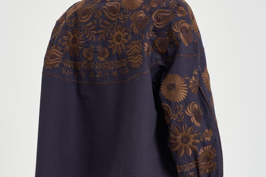 Blusa donna ricamata a mano marrone MATIAS BIGBLOUSENAVY ANTIK BATIK 
