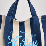Borsa tote donna in cotone a righe blu STRIPESPOP 61 MC2 SAINT BARTH 
