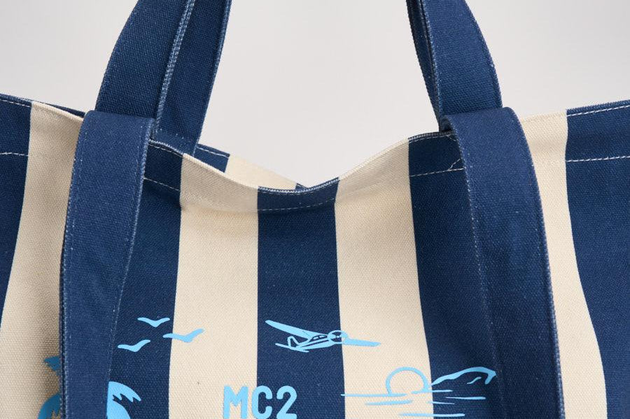 Borsa tote donna in cotone a righe blu STRIPESPOP 61 MC2 SAINT BARTH 