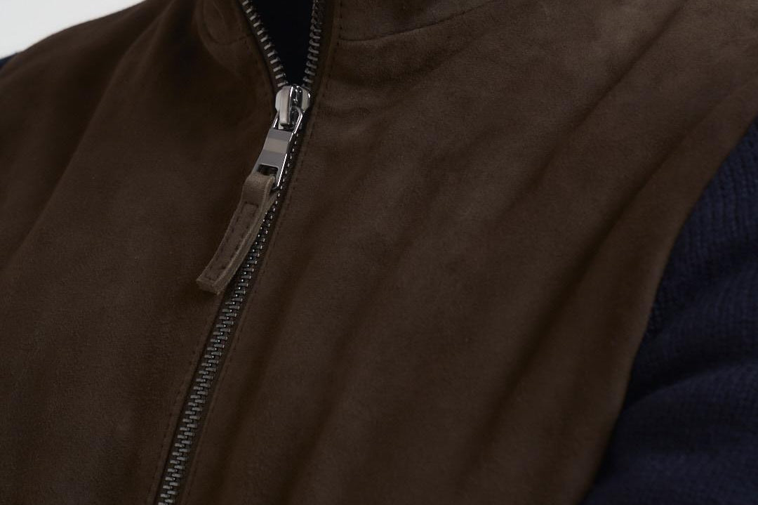 Giubbotto uomo in camoscio e tessuto blu FRANCIS KNIT 309 THE JACK LEATHERS 