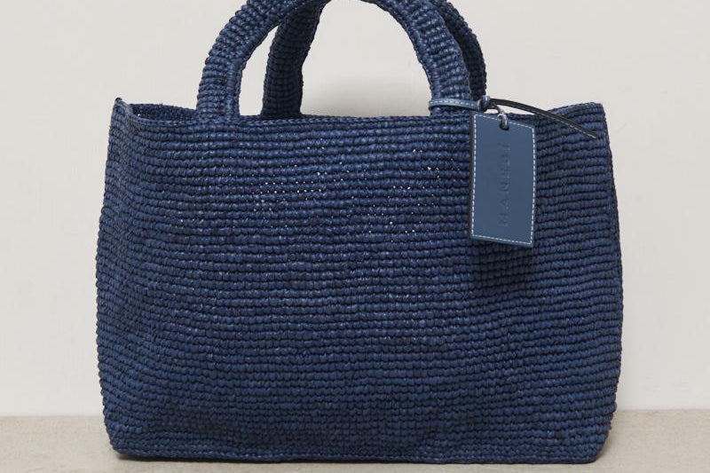 Borsa donna a mano in rafia blu V3.3EV VINTAGENAVY MANEBI' 