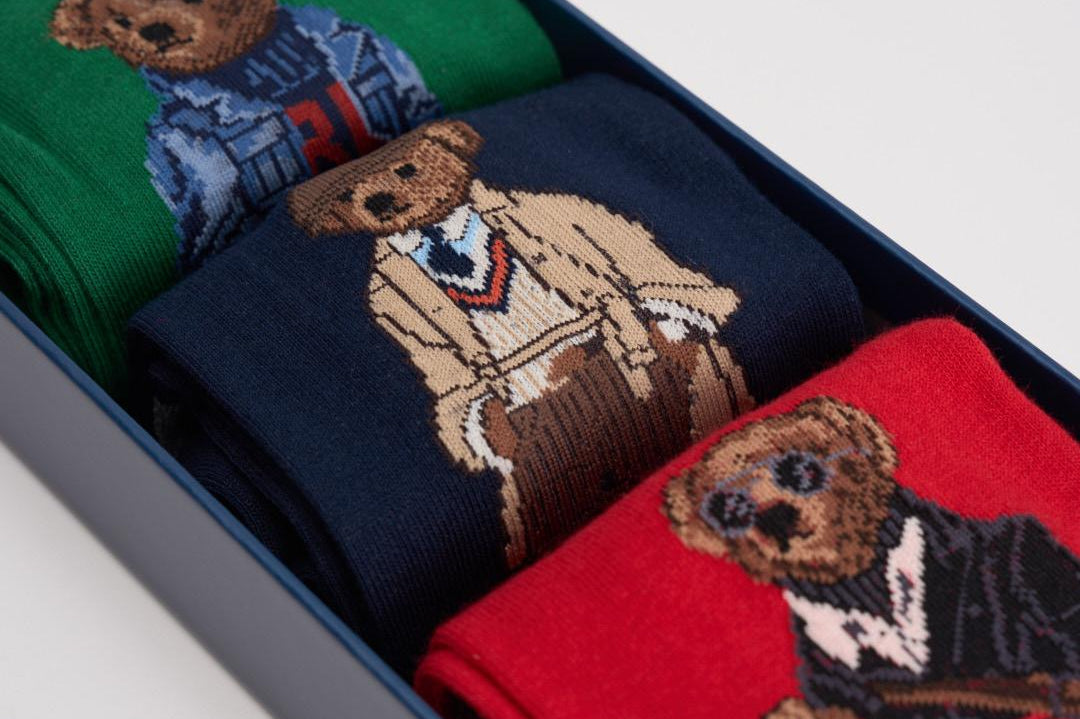 Set 3 calze fantasia Polo Bear natalizia 449P04717 001 RALPH LAUREN 